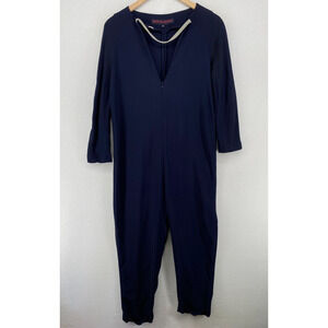 MARTIN GRANT Jumpsuit 42 Stretch Silk Blend Keyhole Long Sleeve Cropped Blue